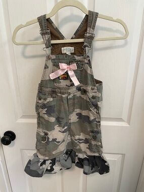 The Children's Place Girls Camo Overalls with Pink Bow
